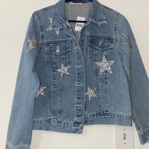 Women's Denim Jacket with Silver Star Embellishments